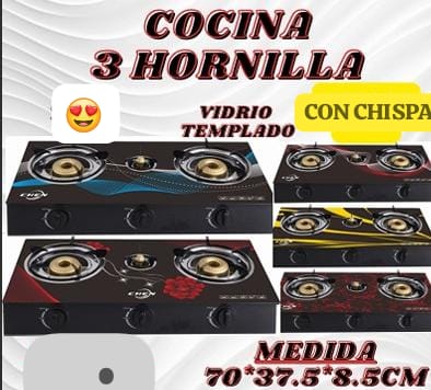 COCINA 3 HORNILLAS LAMINADO DE VIDRIO
