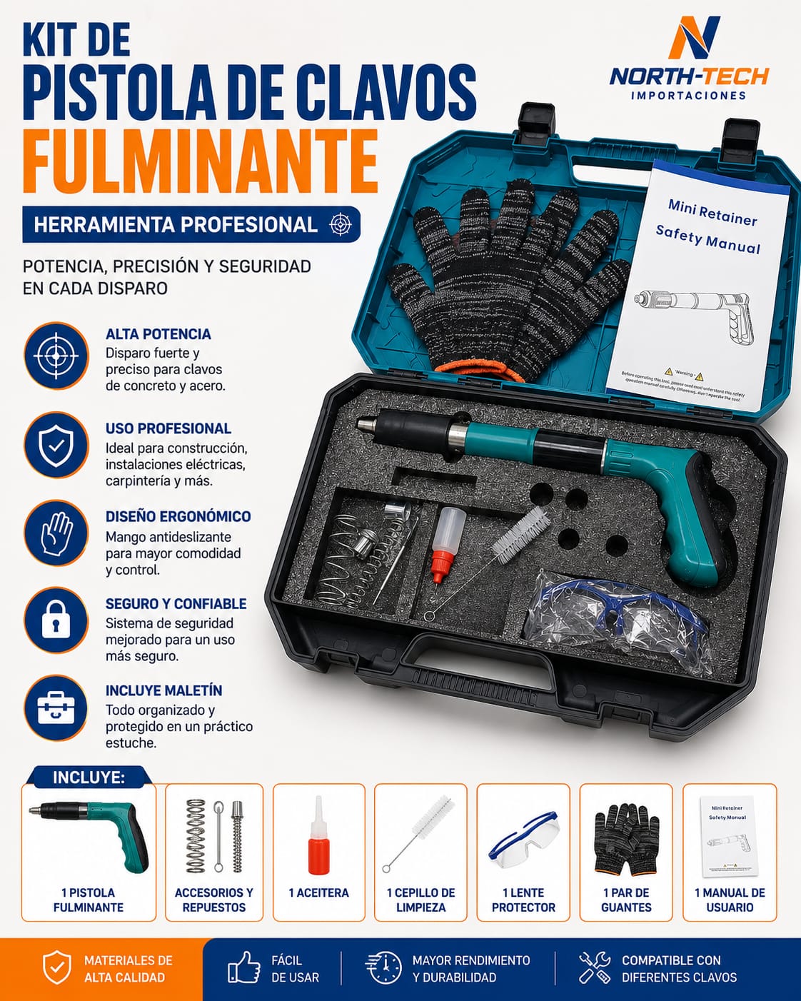 PISTOLA DE CLAVOS CON FULMINANTE