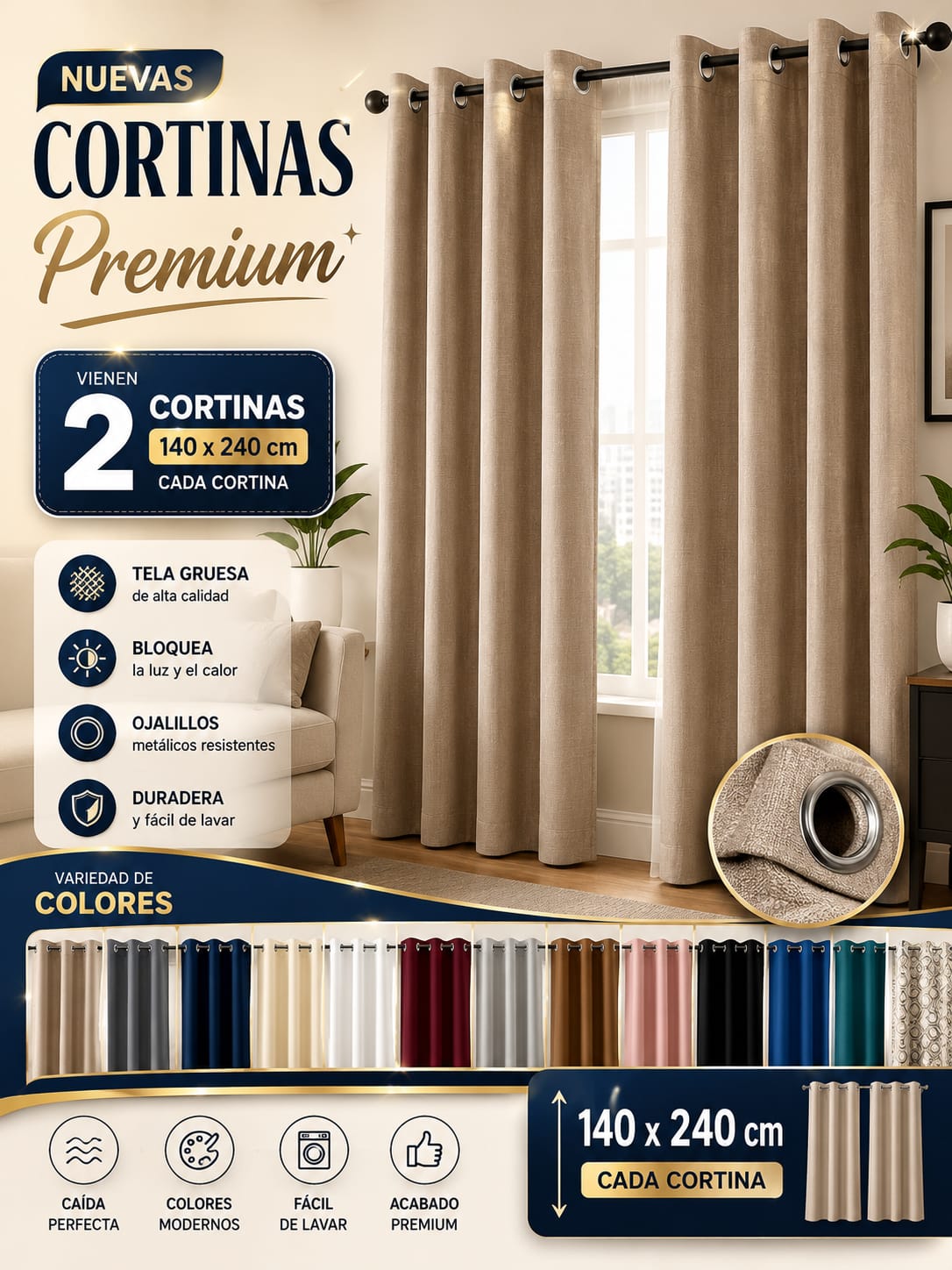 CORTINAS DE VENTA Y SALA 2 HOJAS 140 X 240 cada hoja