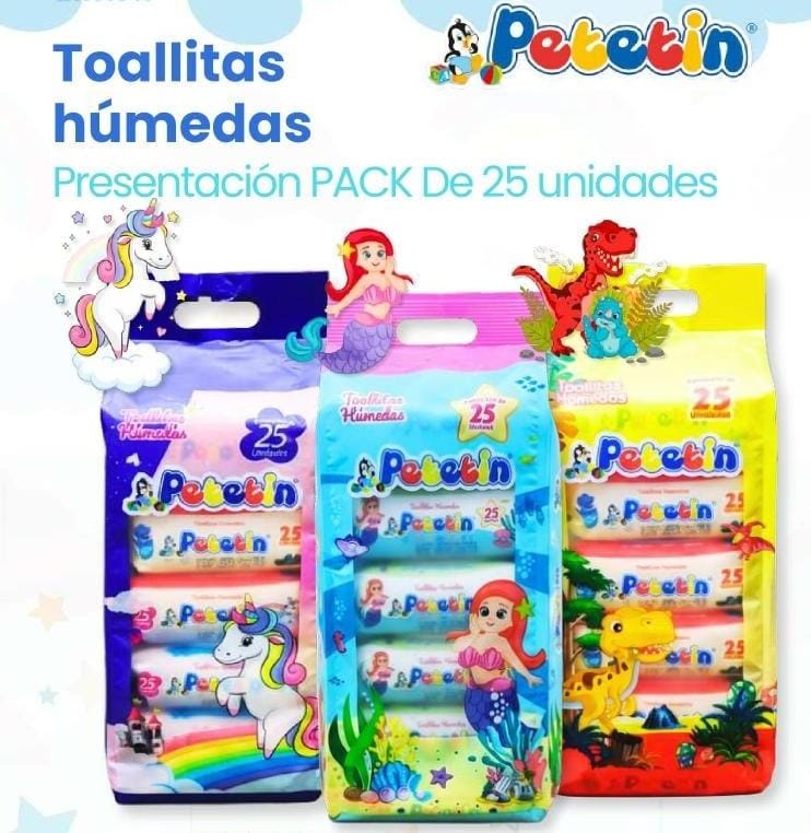 PAÑITOS HÚMEDOS PACKS 6 X 25 PZ PETETIN