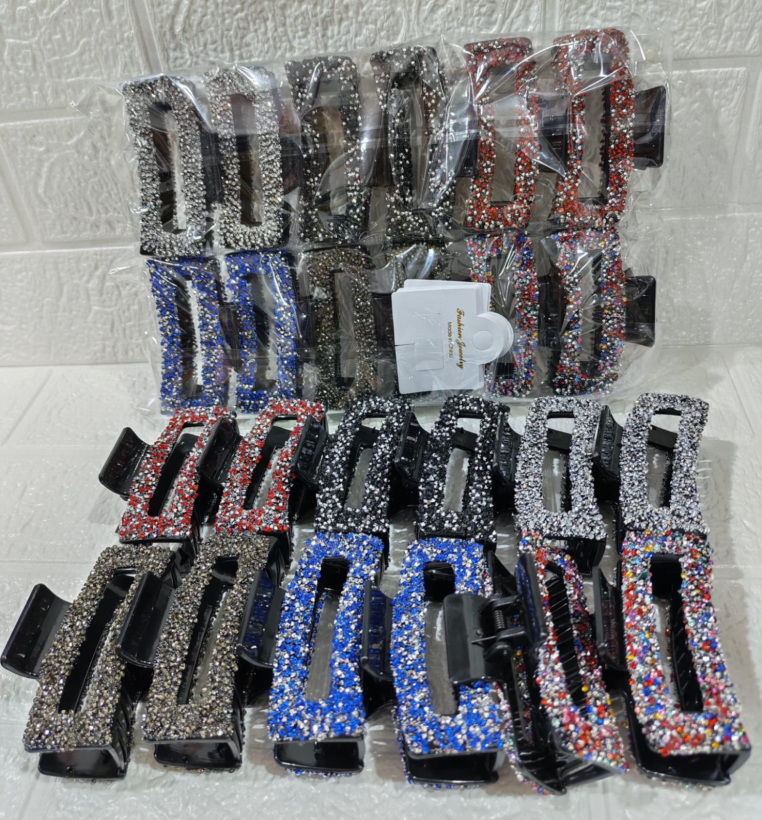 GANCHOS DE PELO RECTANGULAR CON BRILLANTES