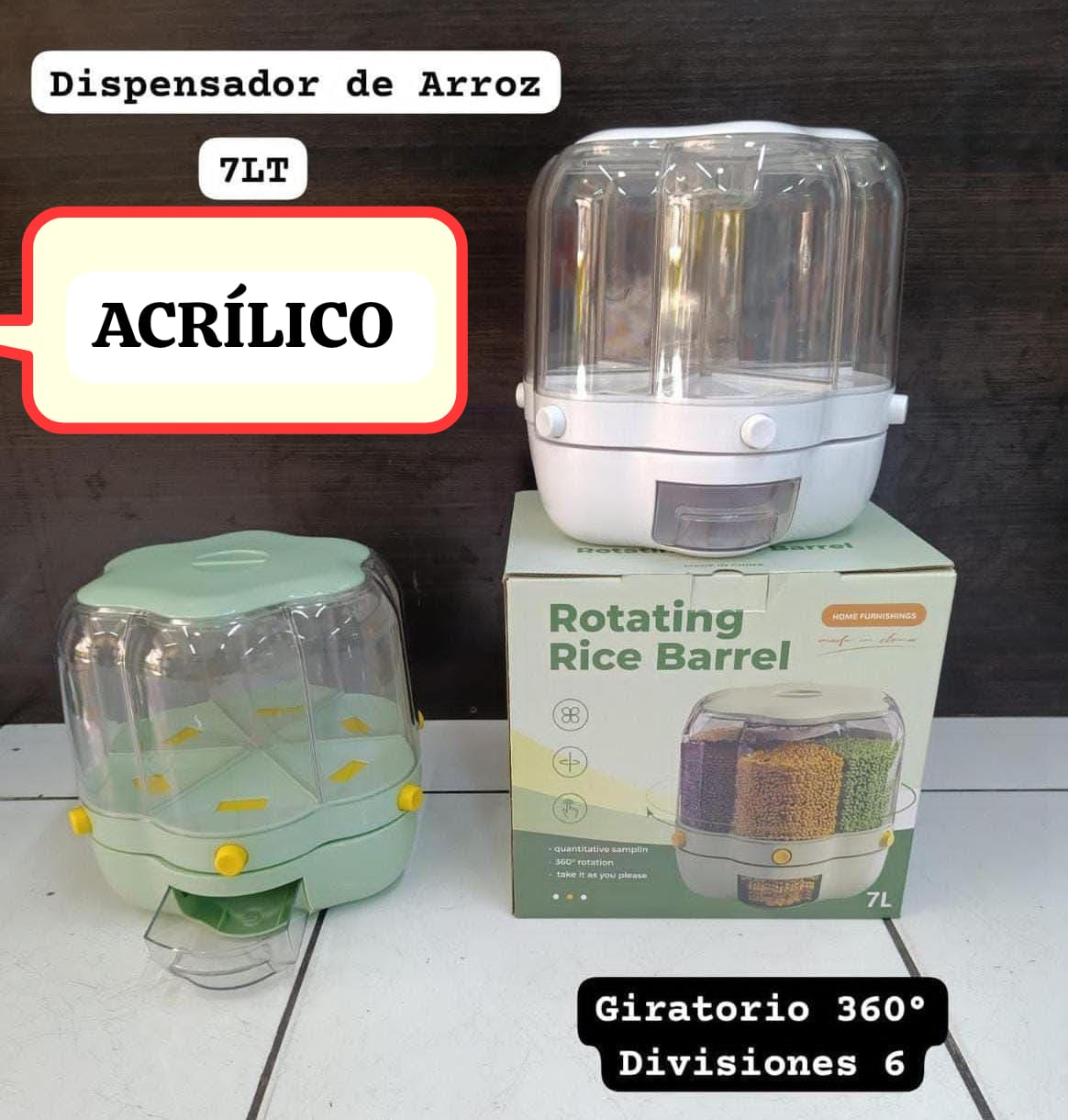 DISPENSADOR GIRATORIO ACRÍLICO 7 LITROS