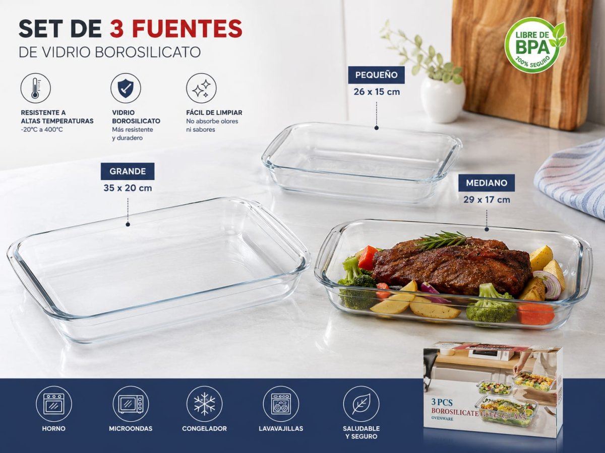 SET DE FUENTES DE VIDRIO 3 PZ