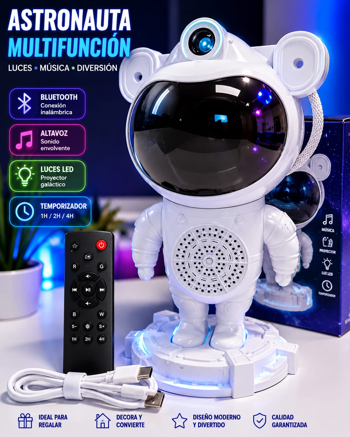PROYECTOR ASTRONAUTA CON BLUETOOTH