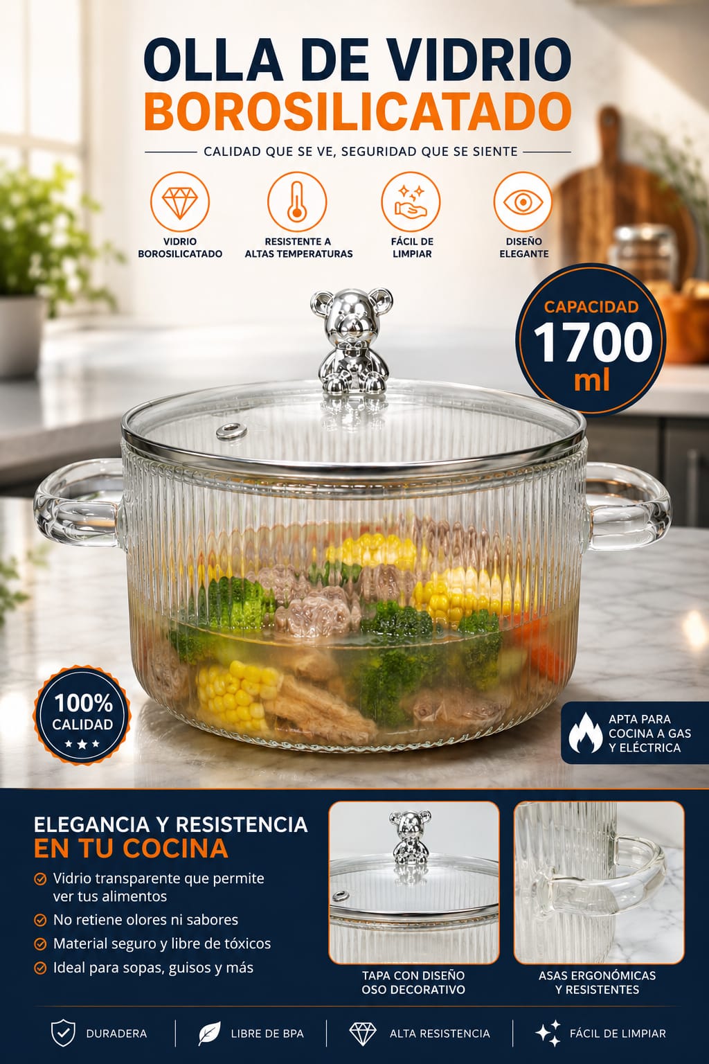 OLLA DE VIDRIO 1.700 LT