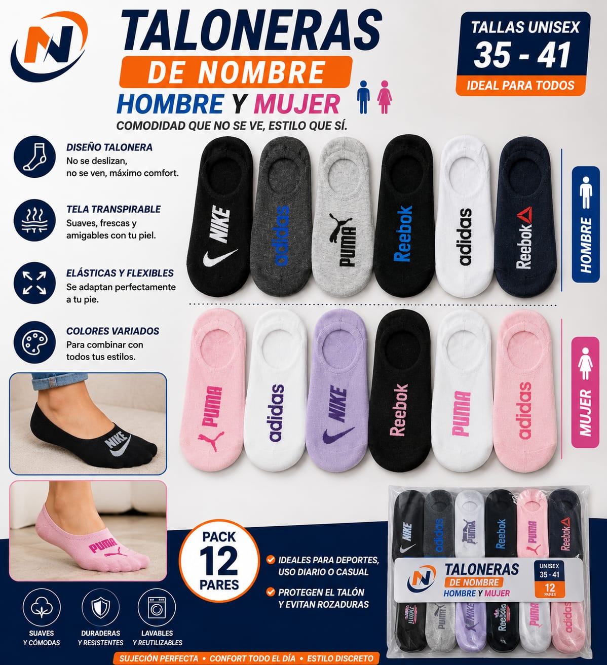SET DE MEDIA TALONERA ALGODÓN X12 PARES