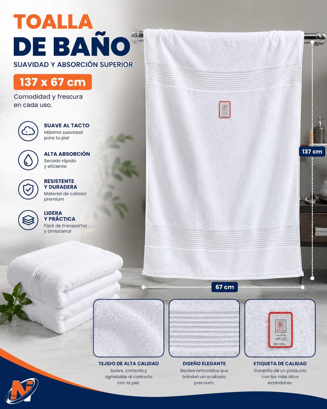 TOALLA BLANCA 100% ALGODÓN