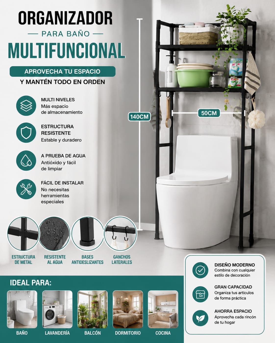 ORGANIZADOR DE 2 NIVELES DE BAÑO MULTIFUNCIONAL