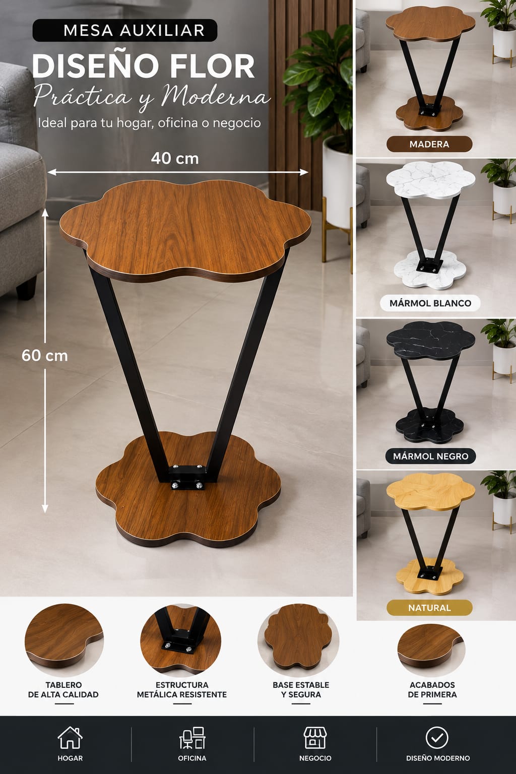 MESA PIRÁMIDE AUXILIAR MODELO FLOR