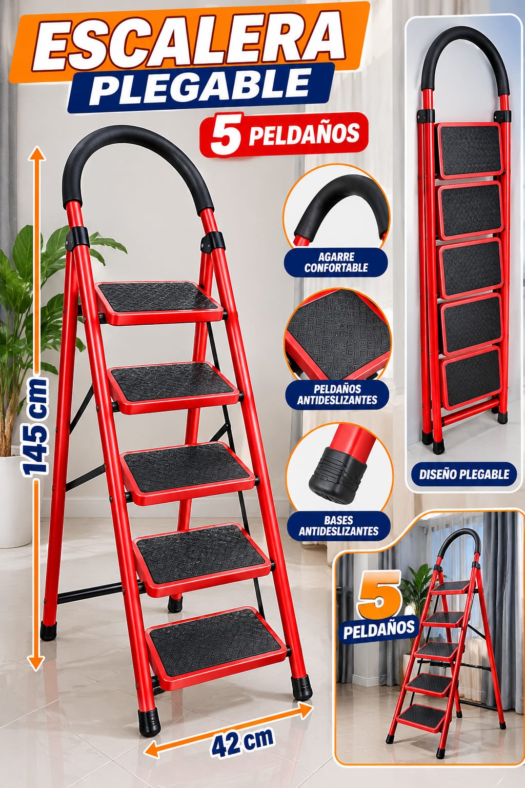 ESCALERA PLEGABLE DE 5 PELDAÑOS