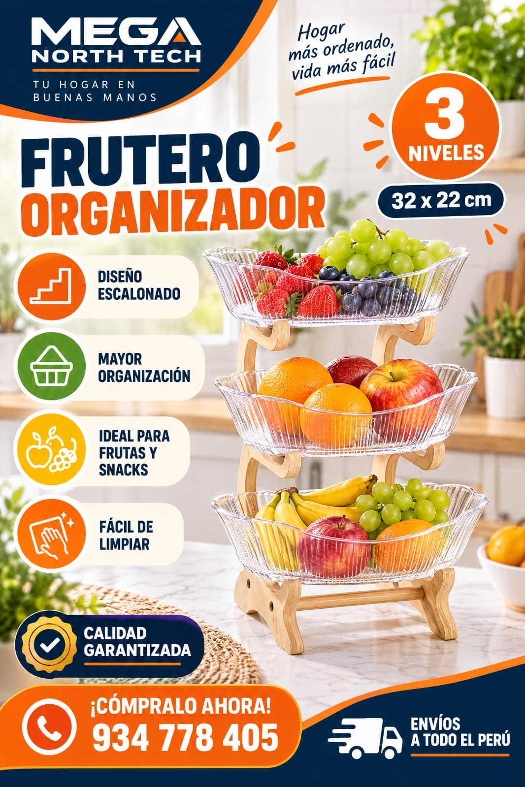 FRUTERO DE VIDRIO/ 3 niveles