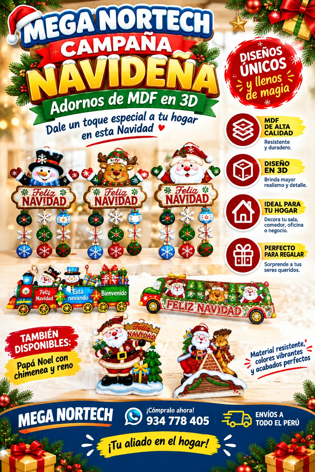 ADORNO NAVIDEÑO DE MDF 3D