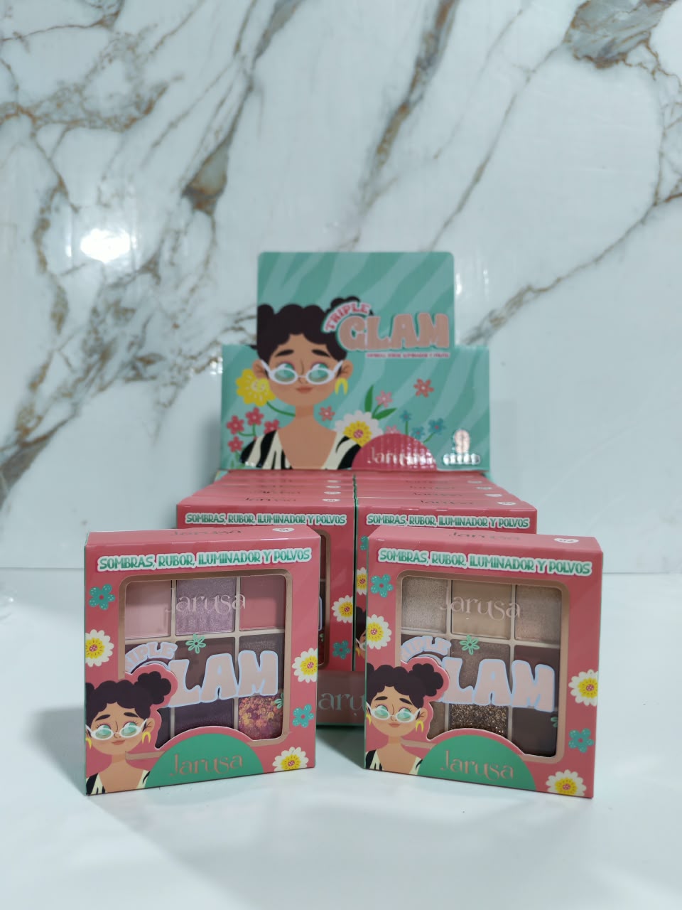 TRIPLE GLAM SOMBRAS RUBOR ILUMINADOR Y POLVOS - JARUSA
