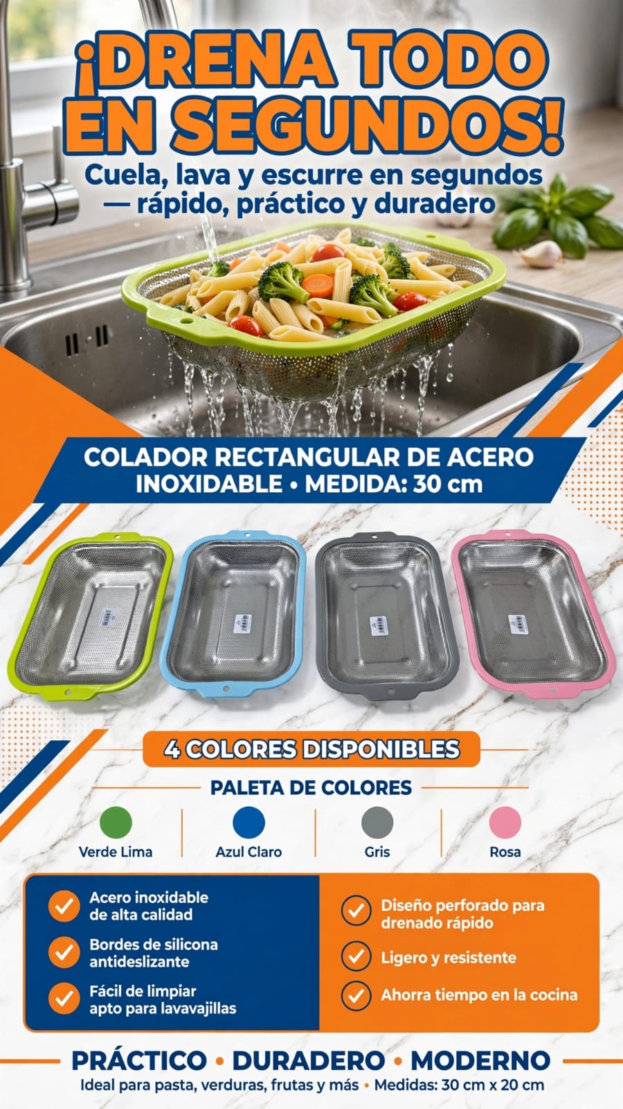 FUENTE COLADOR RECTANGULAR 30 CM