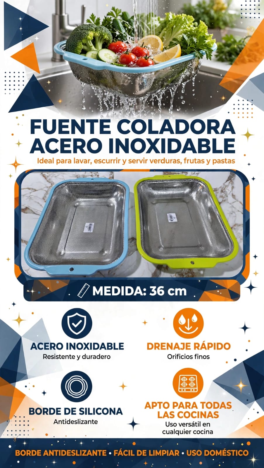 FUENTE COLADOR RECTANGULAR 36 CM