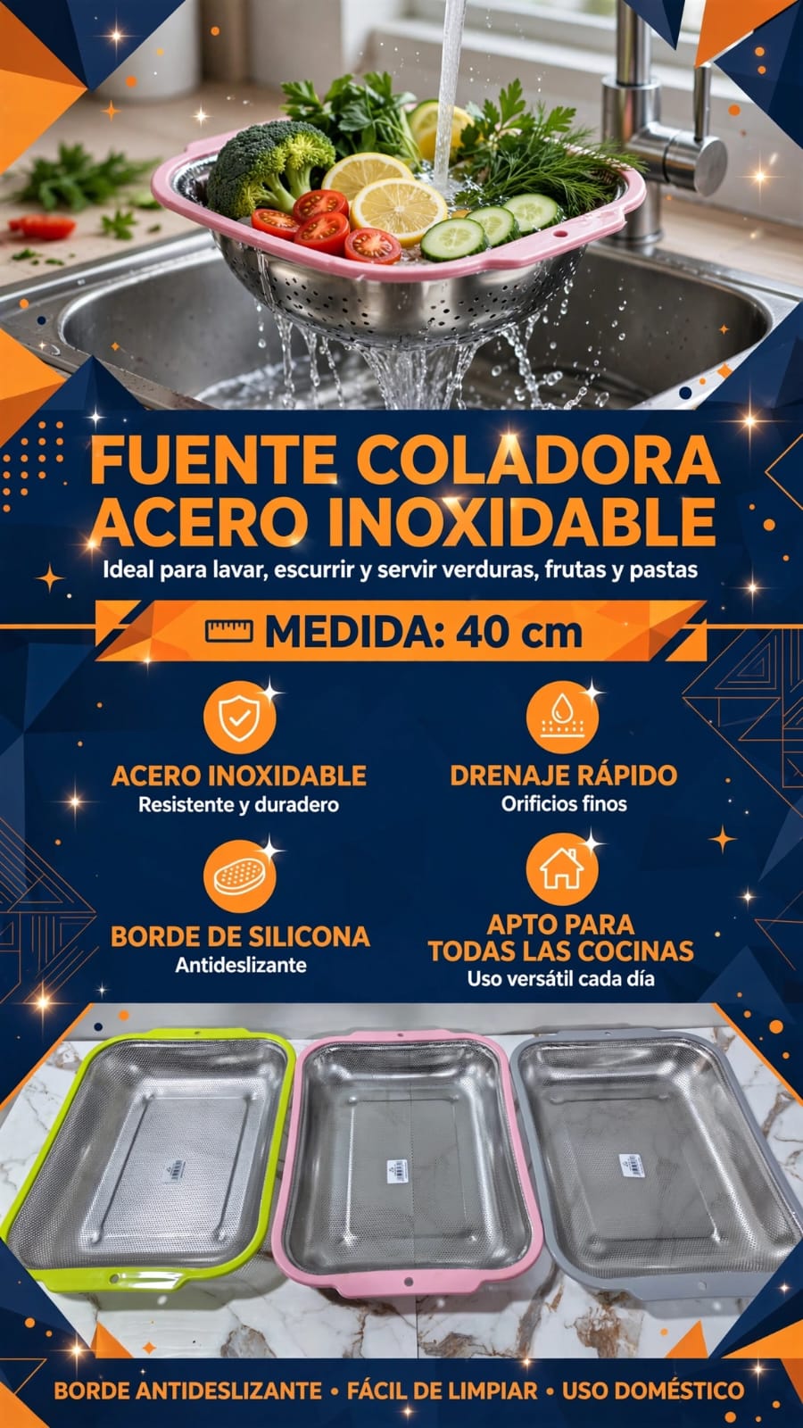 FUENTE COLADOR RECTANGULAR 40 CM