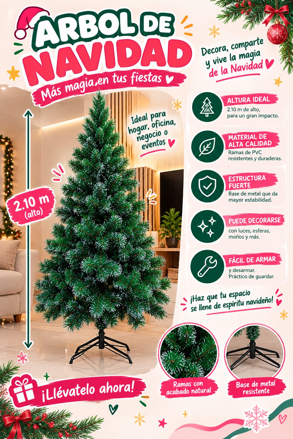 ARBOL GASPIADO COLOR NIEVE DE 210