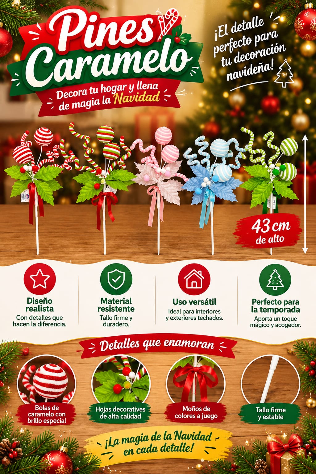 PINES CARAMELOS NAVIDEÑOS 43CM