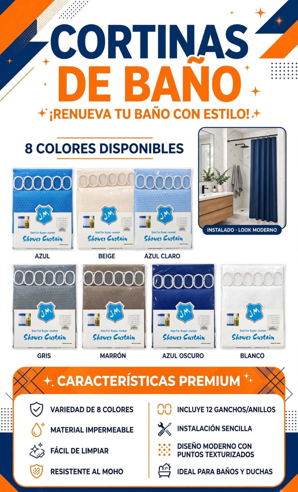 ▶️ CORTINA DE BAÑO 180X180 MATERIAL GRUESO