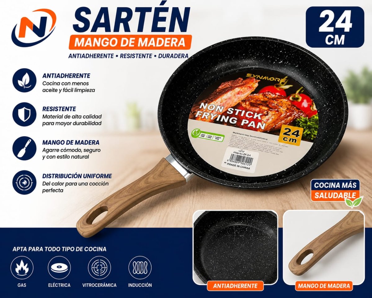 SARTEN CON MANGO DE MADERA 24 CM