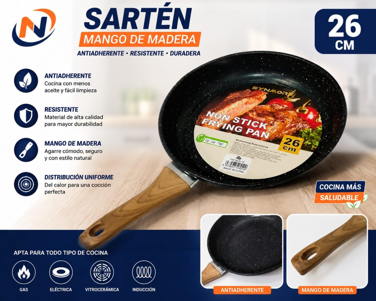 SARTEN CON MANGO DE MADERA 26 CM